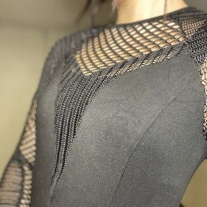 Sexy Mesh Bodysuit Low cut long sleeve